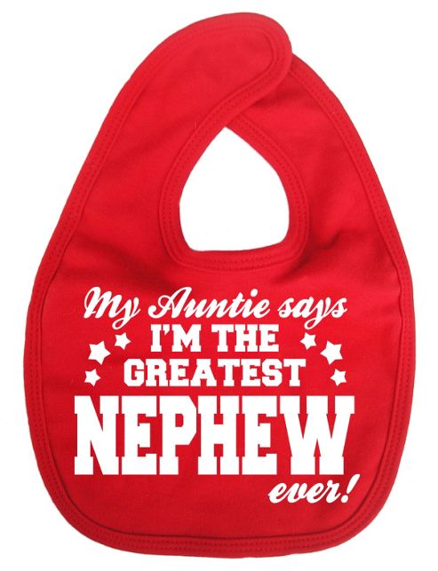 Image of Dirty Fingers, Auntie Says Greatest Nephew Ever, Baby Feeding Bib, Red
