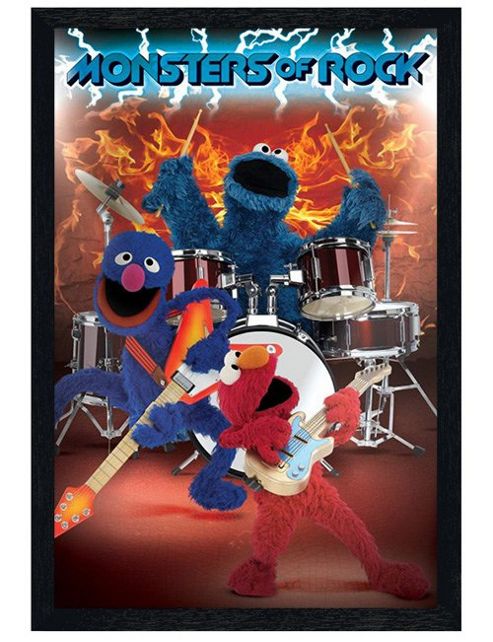 Image of Sesame Street Black Wooden Framed Monsters Of Rock Poster