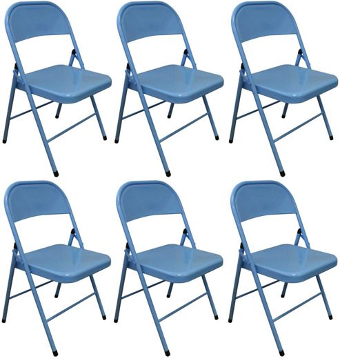 Image of Pack Of 6 Chairs - Sky Blue Metal Folding Office, Computer, Desk Chairs