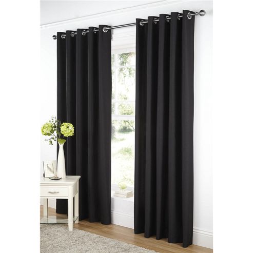 Image of Dreams And Drapes Java Lined Eyelet Faux Silk Curtains 90x108 Inches (228x274 Cm) - Black