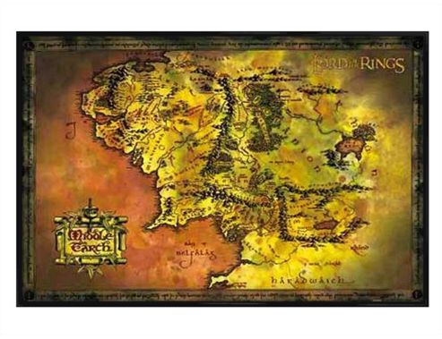 Image of Lord Of The Rings Gloss Black Framed Middle Earth Map Lotr Poster