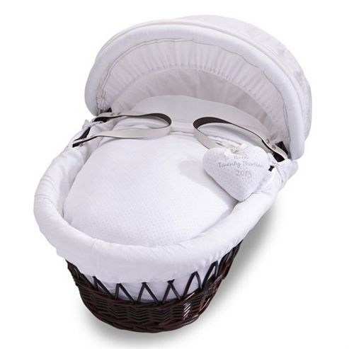 Image of Izziwotnot Premium Gift Dark Wicker Moses Basket (white)