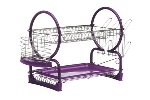 Image of Premier Housewares 56 Cm 2 Piece Tier Dish Drainer With Plastic Tray - Purple