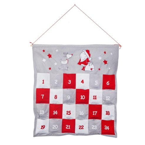 Image of Red, White & Grey Hanging Fabric Christmas Advent Calendar