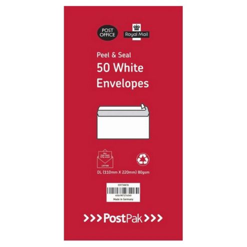 Image of Post Office Dl White Envelopes 50 Pk