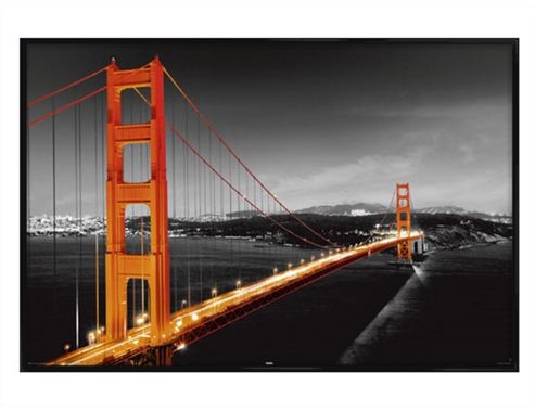 Image of San Francisco Gloss Black Framed A Glowing Golden Gate Bridge Poster
