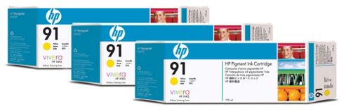 Image of Hp 91 3-pack 775-ml Yellow Ink Cartridges
