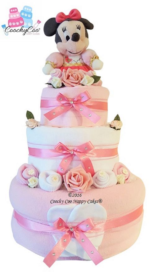 Image of Baby Girl Disney Minnie Mouse Nappy Cake Gift (3 Tier)
