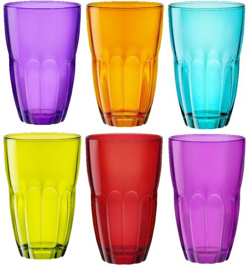 Image of Ercole Coloured Water / Juice Tumblers Glasses - 6 Piece Set - 370ml - 13oz
