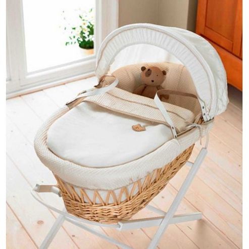 Image of Izziwotnot Cream Gift Wicker Moses Basket - Natural