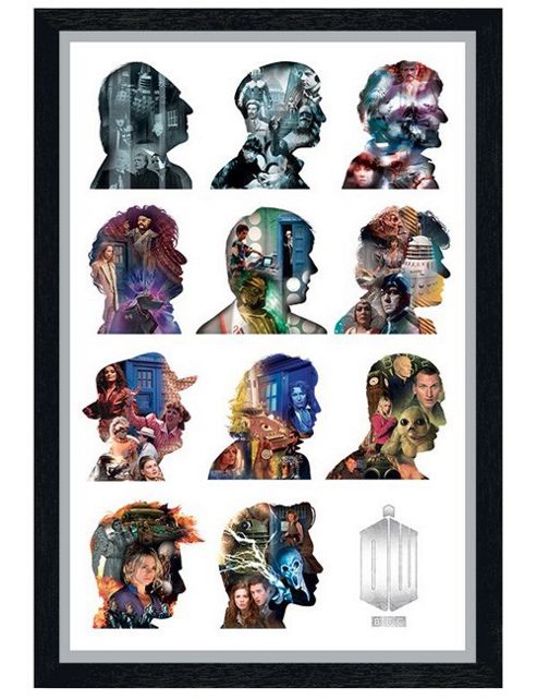 Image of Doctor Who Dr Who Black Wooden Framed Eleven Famous Doctors In Silhouette Dr Who Poster