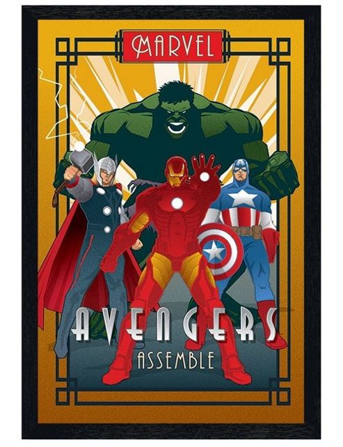 Image of Black Wooden Framed Marvel Deco Avengers Assemble Poster