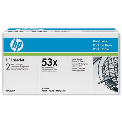 Image of Bundle: Hp 53x Black Smart Print Cartridge (yield 7,000 Pages) Dual Pack For Laserjet M2727mfp, P2014, P2015