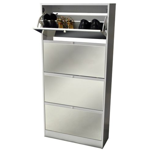 Image of Visage - 4 Door Mirrored 24 Pair Shoe Storage Cabinet - White