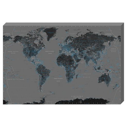Image of World Map Negative Canvas, 91x61cm