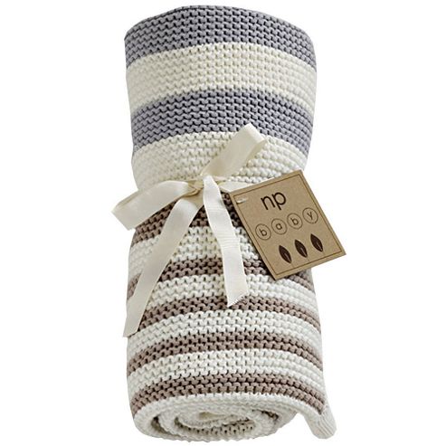 Image of Natures Purest Natures Knits - Stripe Blanket, Grey (70x90cm)