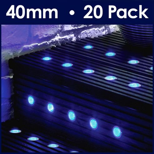 Image of Minisun Pack Of 20 Blue Led 40mm Round Decking Lights Kit