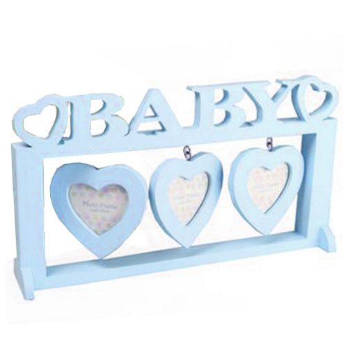 Image of Wooden Baby 3 Aperture Photo Frame - Blue