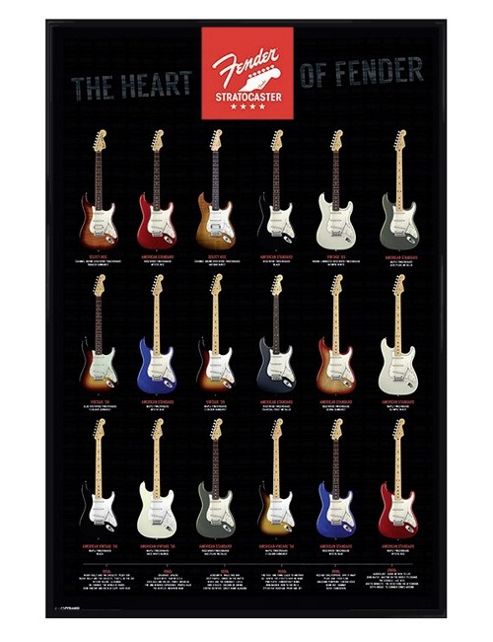 Image of Gloss Black Framed Stratocaster The Heart Of Fender Poster