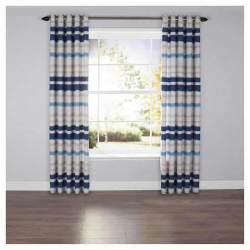 Image of Ombre Stripe Lined Eyelet Curtains - Blue