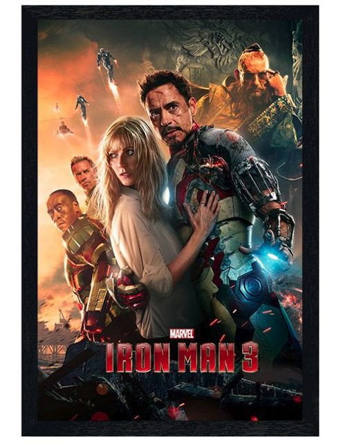 Image of Iron Man 3 Black Wooden Framed Cast Ensemble Poster