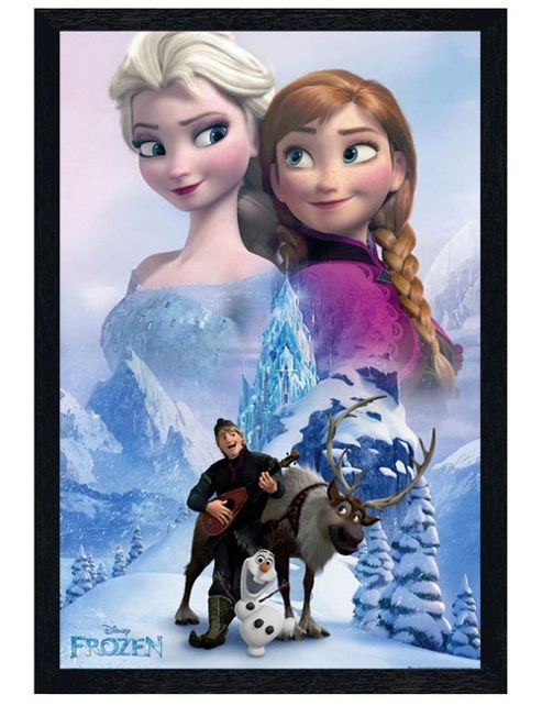 Image of Black Wooden Framed Disney Frozen Character Collage Poster
