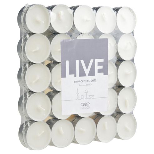 Image of Tesco Tealights 50 Pack, White