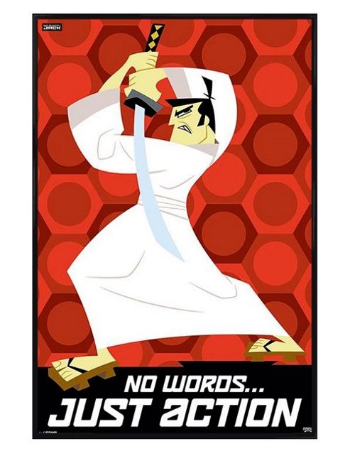Image of Gloss Black Framed Cartoon Network Samurai Jack No Words, Just Action Poster