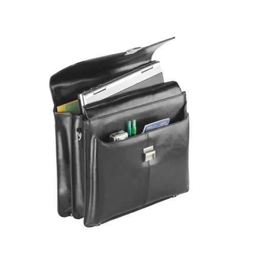 Image of Falcon Leather 15.6 Inch Laptop Briefcase With Carry Handle And Shoulder Strap