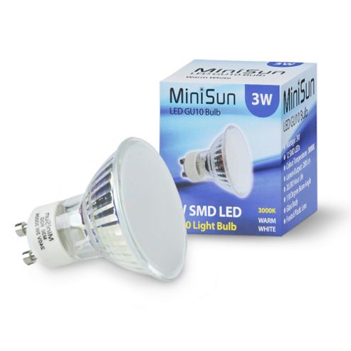 Image of Pack Of 10 Minisun 5w Smd Led Glass Bodied Warm White Gu10 Bulbs - 3000k