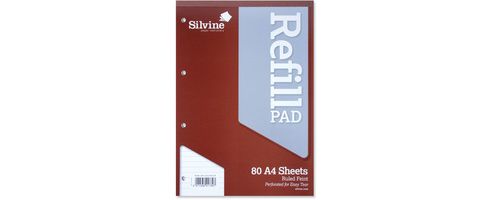 Image of Silvine Refill Pad A4 Punched 4-hole Head Bound 80 Leaf Ruled Feint A4rpf