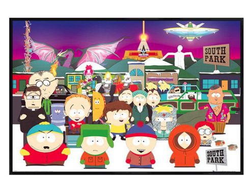 Image of South Park Gloss Black Framed Cult Character Collage Poster