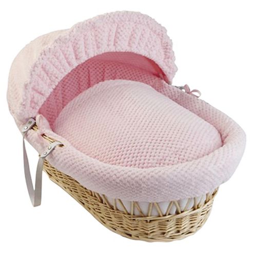 Image of Clair De Lune Honeycomb natural Wicker Moses Basket, Pink