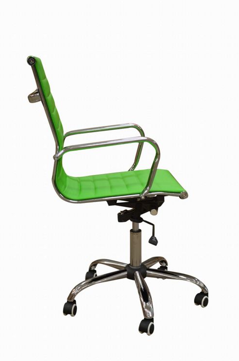 Image of Eames Style High Back Ribbed Green Faux Leather Office Chair
