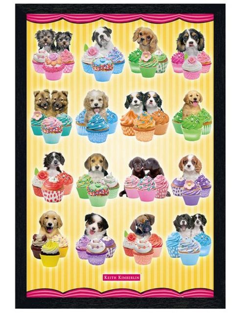 Image of Keith Kimberlin Black Wooden Framed Puppies & Cupcakes Poster