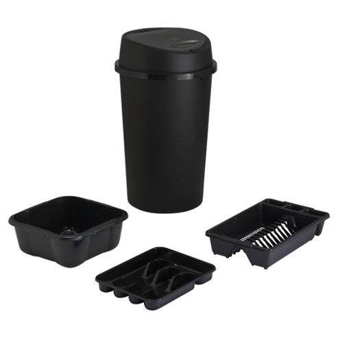 Image of Tesco 4pc Kitchen Set With Touch Bin - Black