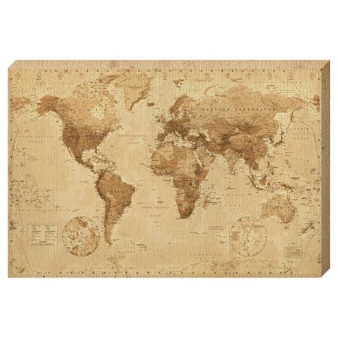 Image of Vintage Sepia World Map Canvas, 91x61cm