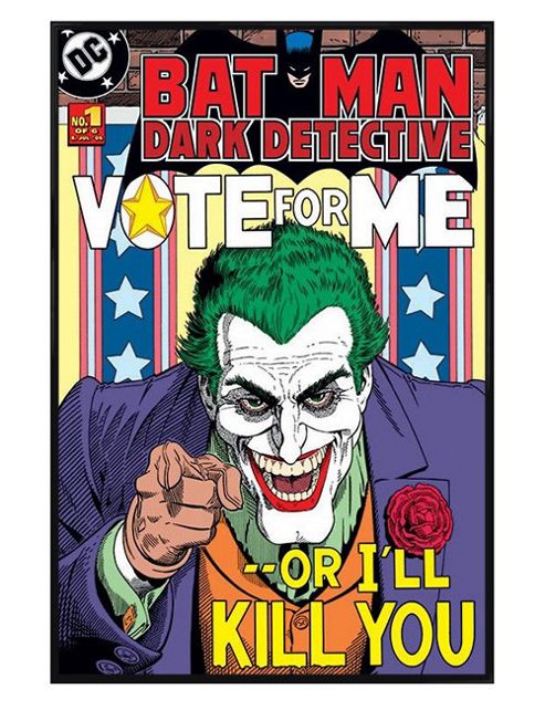 Image of Batman Dark Detective Gloss Black Framed Vote For The Joker Poster