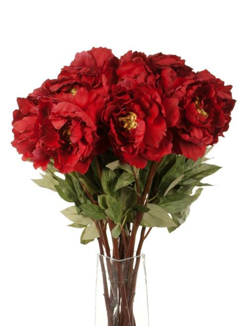 Image of Artificial 78cm Single Stem Red Peonies X 12