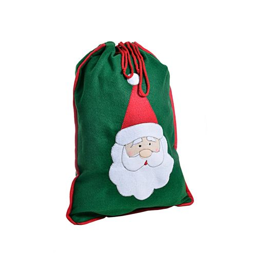 Image of Small Green Felt Christmas Sack Gift Bag With Stitched Father Christmas