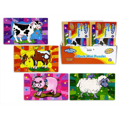 Image of Farm Animals Mini Wooden Jigsaw Puzzles 4 Pack Age 3+