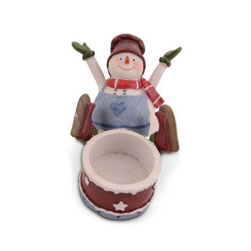 Image of Sitting Ice Skating Snowman Christmas Tealight Holder