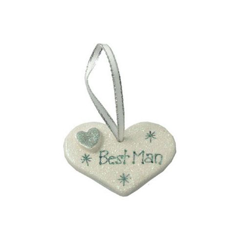Image of Best Man Silver Sparkle Heart Wedding Keepsake