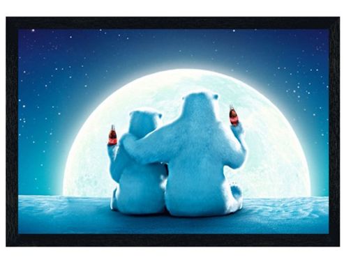 Image of Coca-cola Coca Cola Black Wooden Framed Polar Bear Moon Poster