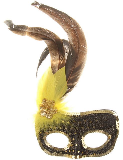 Image of Black/gold Sequin Mask +yellow Feather