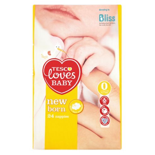 Image of Tesco Loves Baby Newborn Size 0 Nappies - Tiny Baby - 24 Pack