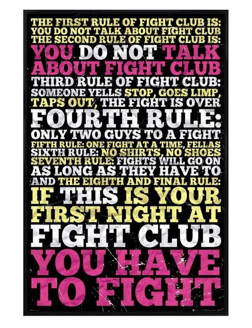 Image of Gloss Black Framed Fight Club The Rules Of Fight Club Poster
