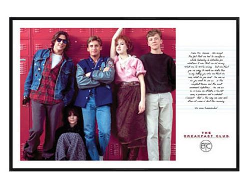 Image of Breakfast Club Gloss Black Framed Cast Shot Around Lockers Poster