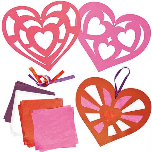 Image of Heart Stained Glass Window Decorations (pack Of 6)