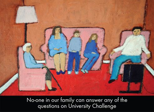 Image of Holy Mackerel Family Watching University Challenge Greetings Card